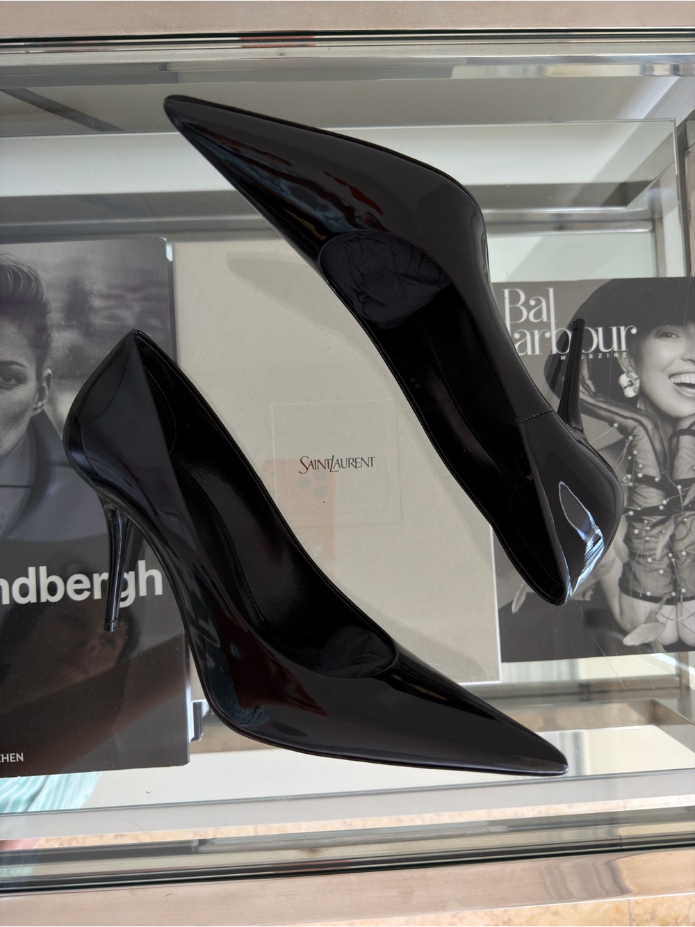 Saint Laurent Glossy Black Patent Pointed Toe Stiletto Pumps